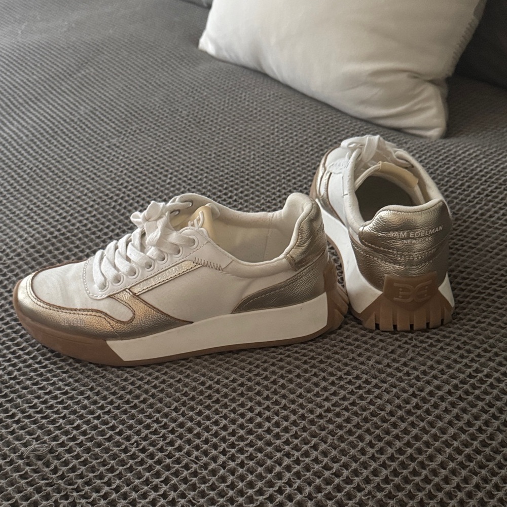 Sam Edelman White and Gold Sneakers